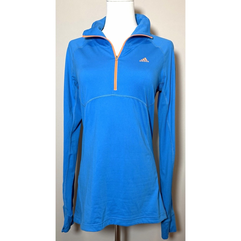adidas Climalite Women's S Blue/Orange 1/4 Zip Mock Neck Long Sleeve Stretch
